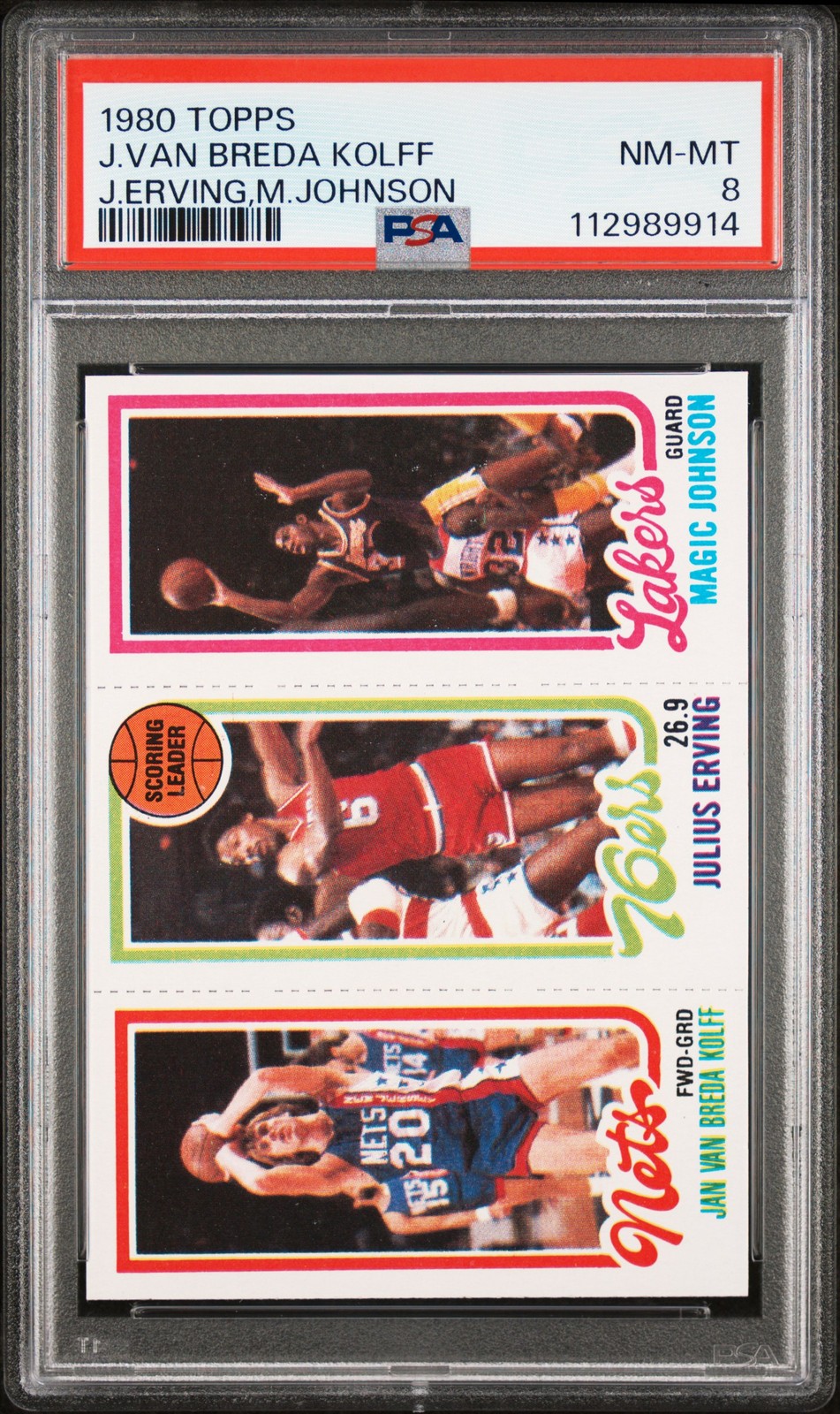 1980 TOPPS JAN VAN BREDA KOLFF/JULIUS ERVING/MAGIC JOHNSON PSA 8