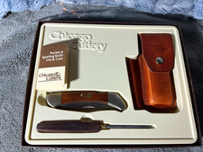 Vintage Chicago Cutlery L36 USA Folding Lockback Knife Gift Set Case & Steel USA
