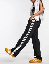 adidas Classic Firebird Wide Leg Track Pants Smocked Waist Women's size L Black