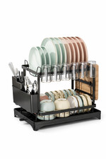 Two-Tier Dish Drying Rack for Kitchen Counter, Drainboard, Rust-Resistant Dish