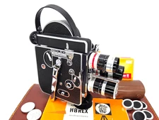🔥BOLEX REX H8 REFLEX 8MM MOVIE CAMERA,🔥3x MACRO-SWITAR PRESET C-MOUNT LENSes