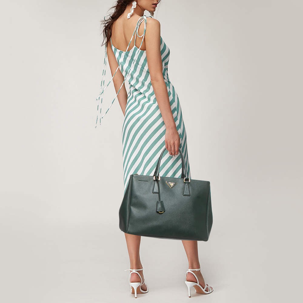 Prada Dark Green Saffiano Lux Leather Large Galleria Double Zip