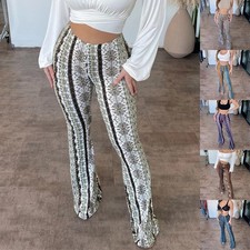 Women s Boho Printed Flare Pants Bell Bottom ...