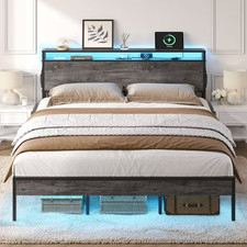 Bestier B700793B Queen Size Bed Frame Led Platform Bed with Storage Headboard