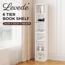Levede Bookcase 6 Tier Book Shelves Tall Slim Large Storage Unit Adjustable Wood