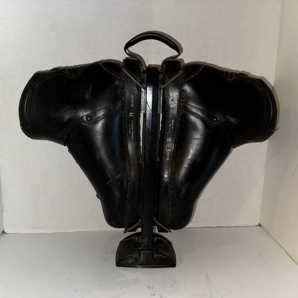 复古 50 年代 60 年代 Raichle 瑞士皮革滑雪靴 11 米带 Allsop 托架 — 第 2/4 张图片