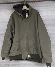 MENS VINTAGE CARHARTT JACKET J268 MOS GREEN CANVAS QUILTED LINING HOOD 3XL TALL