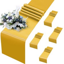 5 Pack Gold Satin Table Runners, 12 x 108 Inch Bright Satin Silk Table Runner...
