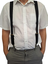Mens Wide Braces 3.5cm Heavy Duty brass Clips adjustable Black Suspenders Strong