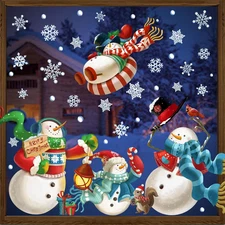 6 Sheets Christmas Window Clings, Snowman Snowflake Christmas Window Decals Stic
