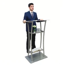 Make to Order 3 Months Time, 25X15.7X47" Curved Silver Steel Lectern, Metal