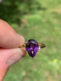 Anello in oro 9 kt con diamanti ametista 2 ct goccia di pera 9k 375 e 10k