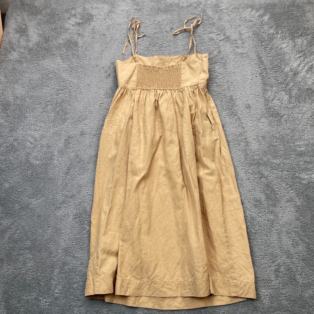 Uniqlo Dress Womens Medium Beige Linen Blend Camisole Smocked Adjustable  Straps | eBay