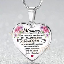 Mom Heart Necklace With SentimentMommy s Birthday Mother s Day -MOMMY Sentiment
