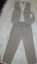 Boys Beige Vest and Pants Suit Set Formal Wedding Elastic Waist 2 Piece