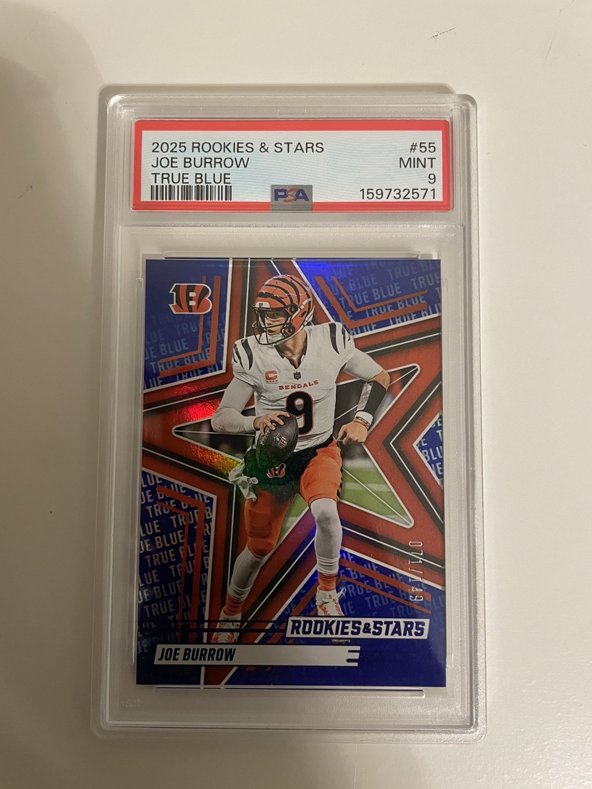 2025 Panini Rookies & Stars - Joe Burrow #55 True Blue /149 PSA 9