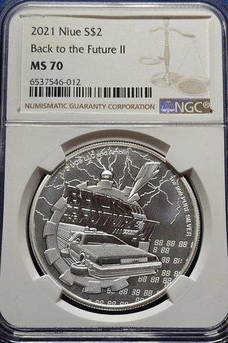 A 2021 Niue SILVER $2 BACK TO THE FUTURE II MS70 NGC 1 Ounce