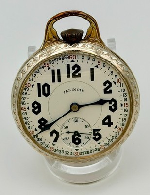 ILLINOIS SANGAMO SPECIAL 23j  60-HR 14k WHITE GOLD FILLED OF 17s RR POCKET WATCH
