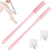 2 Pack Toe Cleaning Brush,Silicone Foot Scrubber for Shower with 15.7" Pink