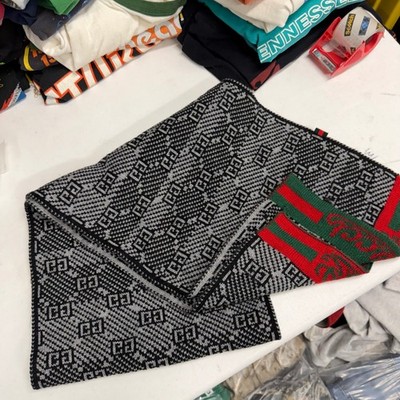 Gucci Scarf with ‘GG’ pattern Gucci GG Monogram Knit Scarf Black Grey Green Red Web Stripe Made