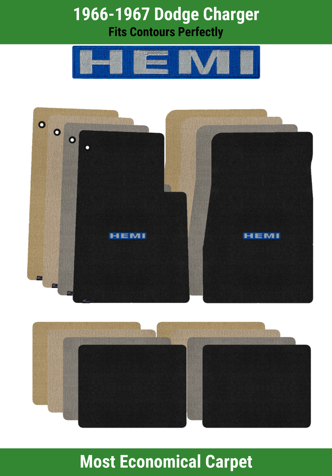 Lloyd Velourtex Front & Rear Mats for '6667 Dodge Charger w/Silver on