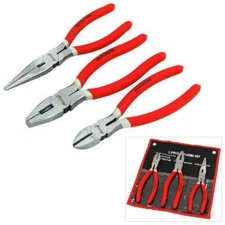 3Pc 200Mm 8" Pliers Set Non-Slip Combination Long Nose Side Cutters & Tool PT