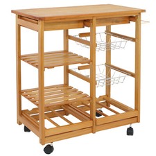 Wood Mobile Kitchen Trolley Storage Cart Island Rack With 2 Drawers  Basket