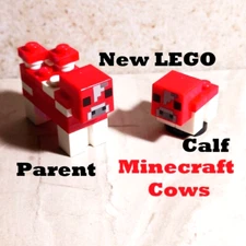 New LEGO Minecraft COW Set Adult & Baby Calf Red White Animal Brick Built Fun