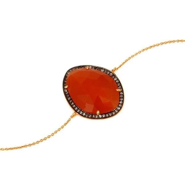 Pulsera de cadena de plata de ley 925 chapada en oro 18K piedra lunar melocotón joyería Foto 2 de 2