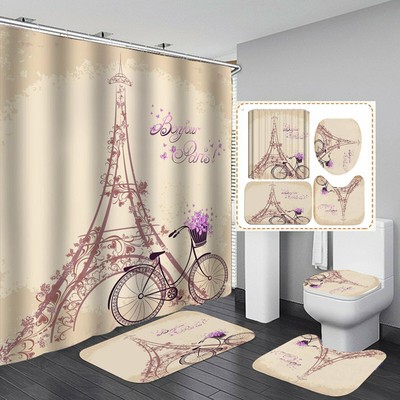Creative Paris Eiffel Tower Bathroom Shower Curtain Bath Mat Toilet Cover Rug Ebay