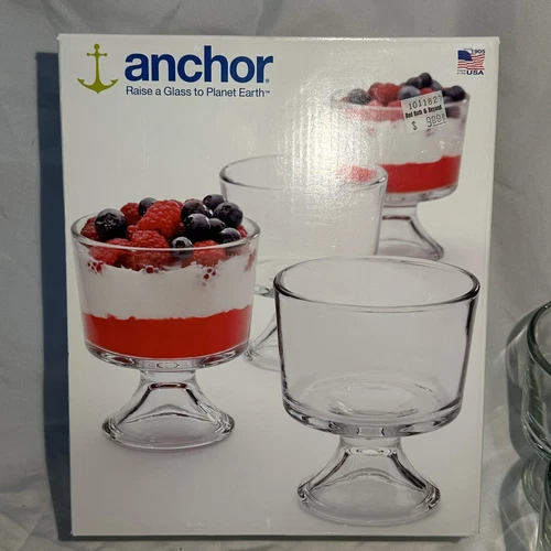 HTF New Anchor Hocking 10oz Mini Trifle Dessert Sherbet Footed Bowl Set of 4 NOS