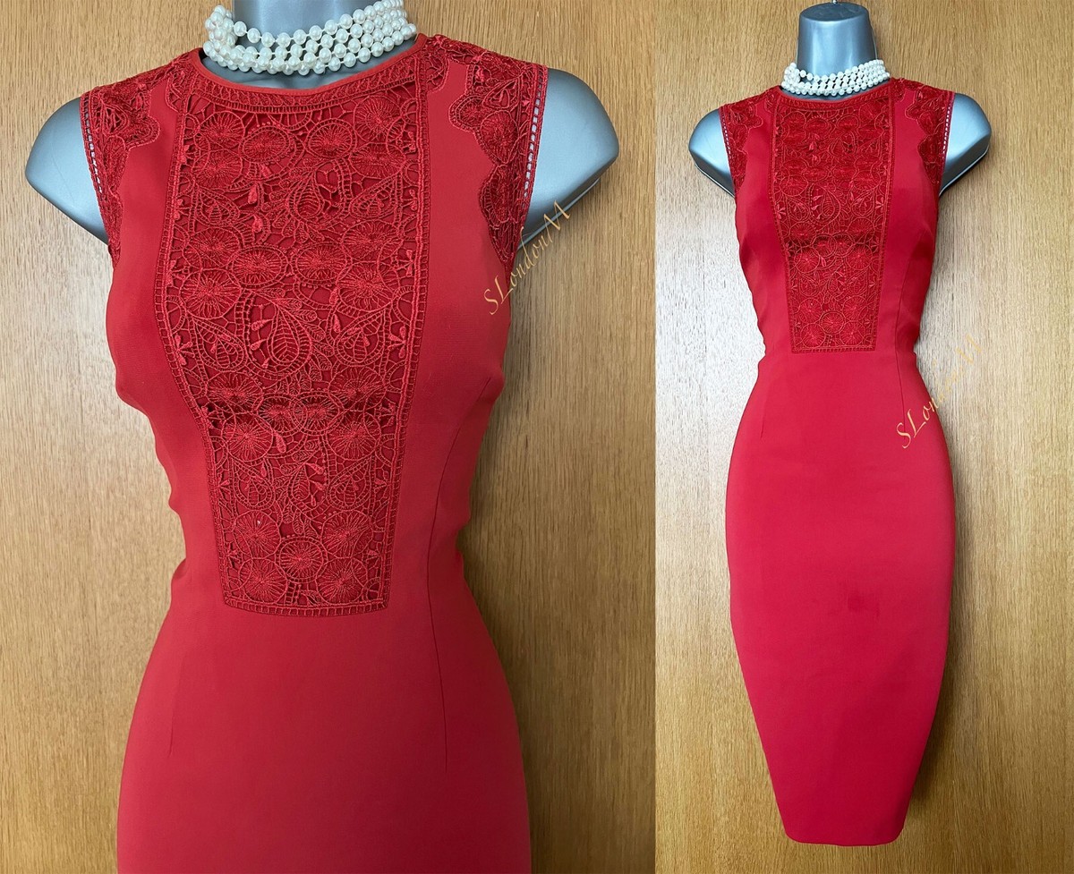 open lace back dress KAREN MILLEN RED LACE TRIM STRETCH BODYCON DRESS SIZE 1 UK 8/10 – Whispers  Dress Agency