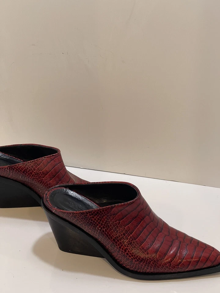 Rag & Bone Red Croc-Embossed Santiago Wedge Mules Sz 10 Western Clog - Image 2 of 4