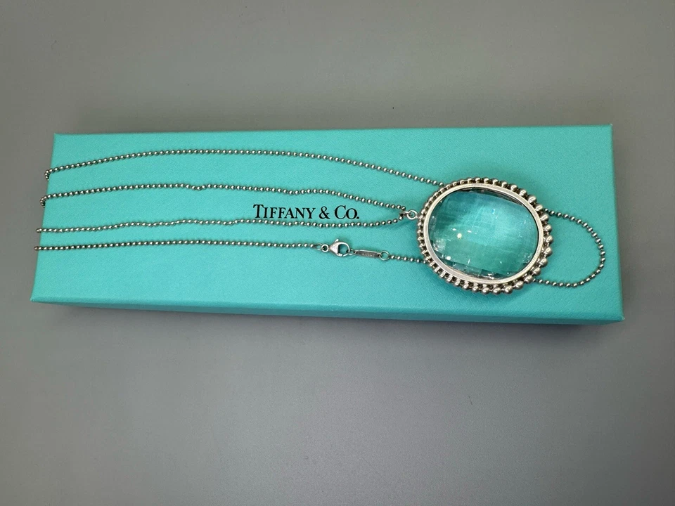 Tiffany & Co Ziegfeld Collection Oval Rock Crystal Sterling Silver Necklace 28" - Image 2 of 4
