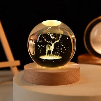 3D Crystal Ball Crystal Planet Globe USB LED Table Lamp Night Light Home Decor G