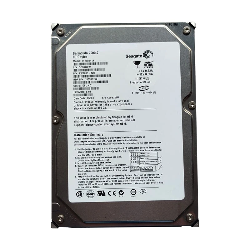 【中古】Seagate HDD IDE 80GB ST980829A PATA/IDE/EIDE 80 GB Internal Hard Disk Drives for sale | eBay