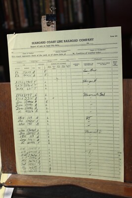 Vintage 1972 Seaboard Coast Line Railroad Form 408