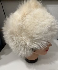 Vtg White Artic Fox Fur Pillbox Hat Plush Natural Pill Box
