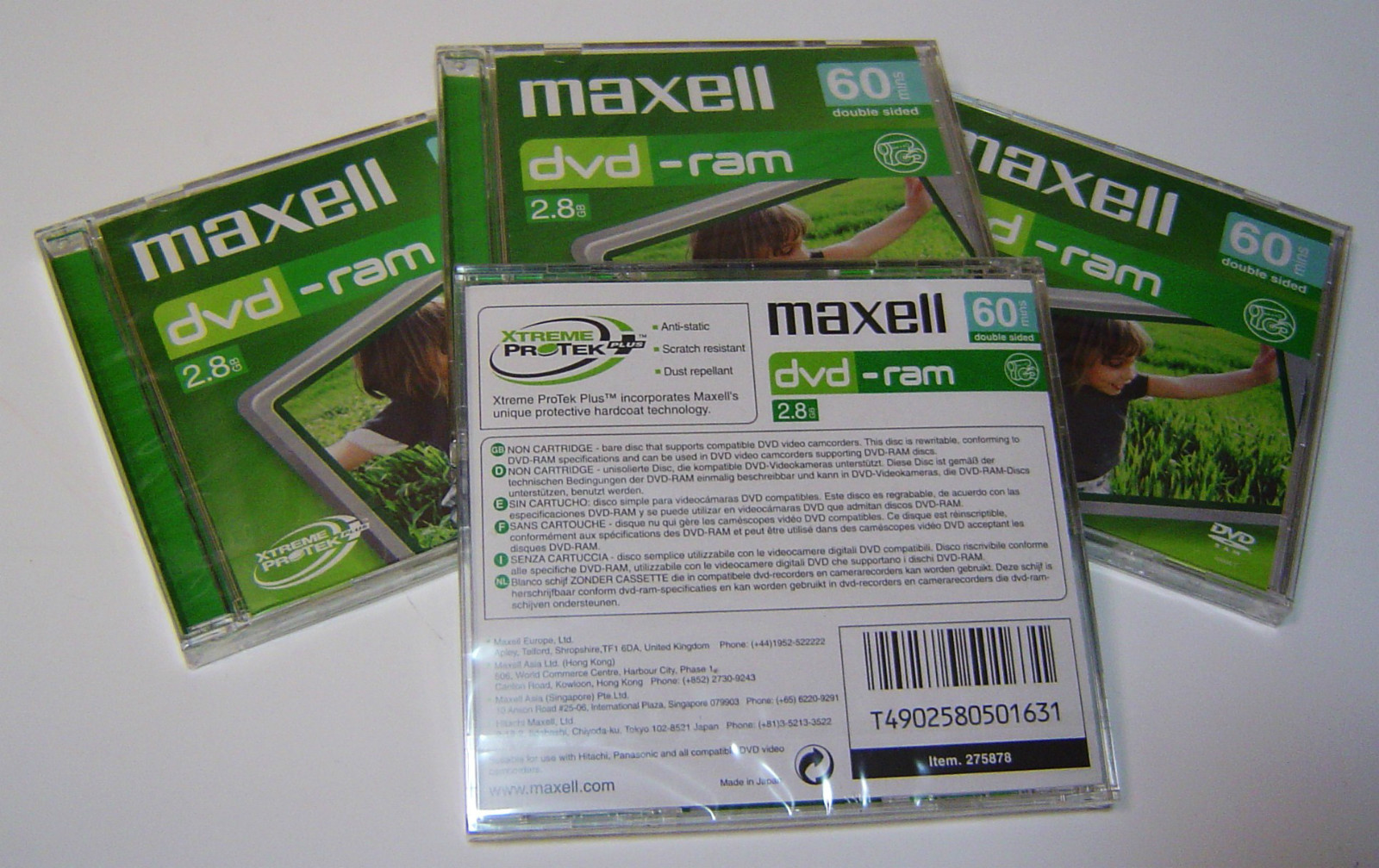 4 Maxell DVDram Blank Rewritable 8cm Camcorder Discs 60min 2.4GB