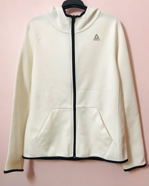 Reebok White Stretch Front Zip Hoodie Winter Jacket Size M