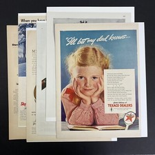 Vintage 1940s 50s Texaco Gasoline Dealers Oil Print Ad Lot of 6