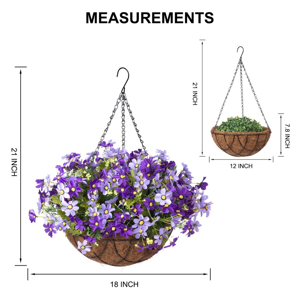 INXUGAO Artificial Flower Hanging Basket for Spring Summer Outdoor
