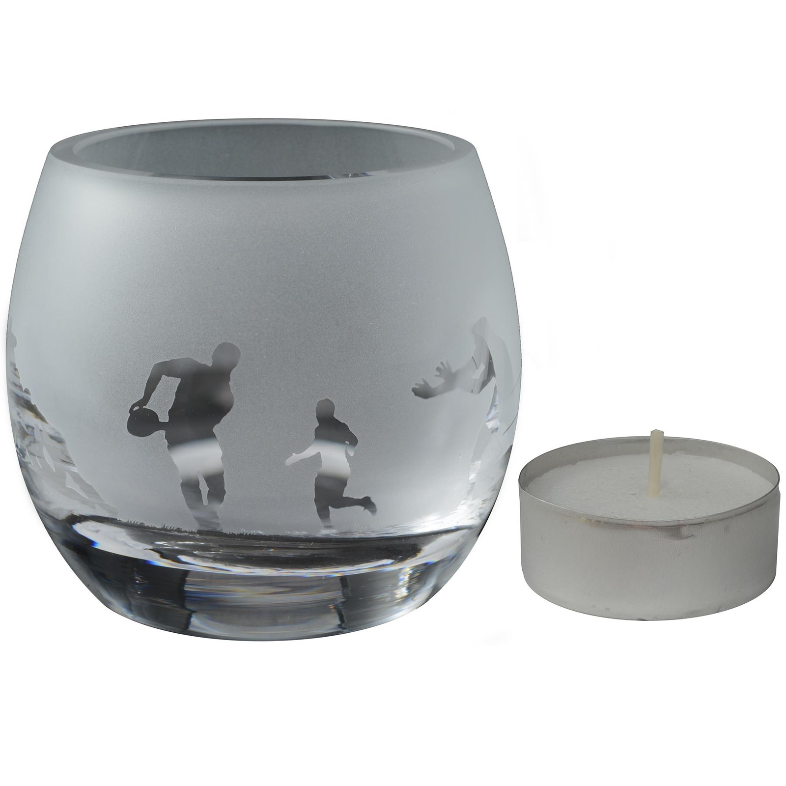 Tealight Candle Holder Animo Glass Small Crystal Glass Bowl Rugby Engraved Pot