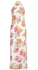 Reformation Selia Linen Midi Dress Backless Anthropologie Floral Ties Size M NEW