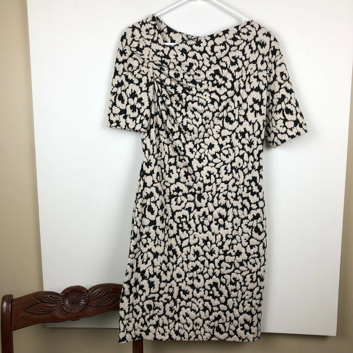 CALVIN KLEIN PONTE KNIT STRETCH DRESS WOMENS SIZE 6 BLACK CREAM RUCHED  NECKLINE | eBay