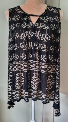 Lucky brand women's L black floral block print oversized boho lagen tank top