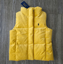 Polo Ralph Lauren Corduroy Down Puffer Vest Pony Logo Yellow Blue Boys Size 6