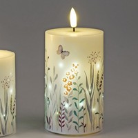 Led Kerze Blumenwiese H. 12.5Cm D. 7.5Cm Weiß Bunt Wachs Formano F25