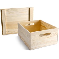 Wooden Storage Box 15 x 12 x 7 Inches Pine Wood Decorative Crate Box with Han...