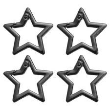 4 Pcs Star Shaped Spring Keychain Clip Metal 1.2 Inch Snap Hook, Black